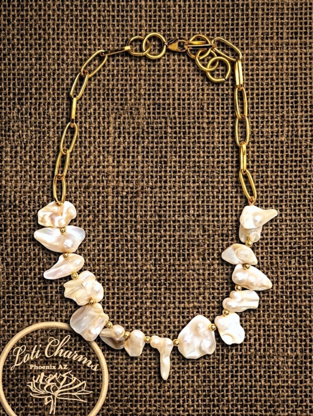 White Irregular Keshi Pearls In Classic 18K Gold  Plated Paperclip Necklace